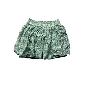 American Eagle Skirt Womens Small Green Floral Linen Cotton Pleated Coquette